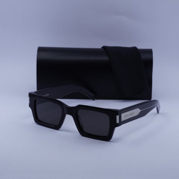 Saint Laurent SL572 001 Square Sunglasses - Black with Silver\Grey - Picture 3 of 14